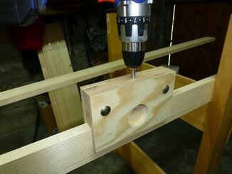 Drilling of the 162 holes for 54 mortises - the self-made tool is very valuable for doing this