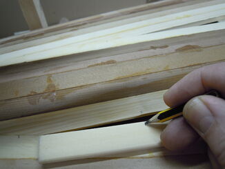  Fitting the end of a strip - mark the end of the bevel to be made
